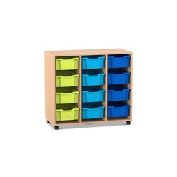 Flexeo Regal PRO, Buche hell, HxBxT: 99,1 x 108,5 x 48 cm, 3 Reihen, 12 groe Boxen bunt B, Sockel