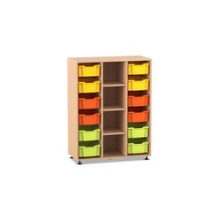 Flexeo Regal PRO, Buche hell, HxBxT: 143,9 x 108,5 x 48 cm, 3 Reihen, 12 groe Boxen bunt A, Sockel