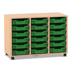 Flexeo Regal PRO, Buche hell, HxBxT: 76,7x108,5x48 cm, 18 kleine Boxen dunkelgrn, Rollen
