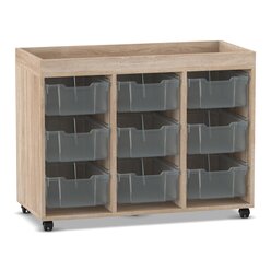 Flexeo Regal PRO, Eiche natur, HxBxT: 83,2x108,5x48 cm, 3 Reihen, 9 groe Boxen, Rollen