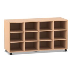 Flexeo Regal PRO, Buche hell, HxBxT: 76,7 x 143,9 x 48 cm 4 Reihen, 12 Fcher, mit Rollen
