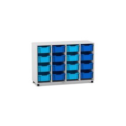 Flexeo Regal PRO, Grau, 4 Reihen, 16 groe Boxen blau, Sockel, HxBxT 99,1 x 143,9 x 48 cm