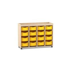 Flexeo Regal PRO, Ahorn honig, HxBxT: 105,6 x 143,9 x 48 cm, 4 Reihen, 16 groe Boxen, Rollen