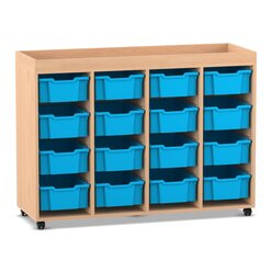 Flexeo Regal PRO, Buche hell, HxBxT: 105,6x143,9x48 cm, 4 Reihen, 16 groe Boxen hellblau, Stellfe