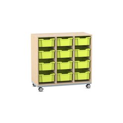 Flexeo Regal Pro mit Stahlrahmen, Dekor Ahorn honig, HxBxT: 104,1 x 108,5 x 48 cm, 3 Reihen, 12 Boxen grn, Rollen
