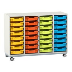 Flexeo Regal Pro mit Stahlrahmen, Dekor wei, 4 Reihen, 32 Boxen bunt A