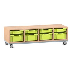 Flexeo Sitzregal PRO Buche hell, Stahlrahmen, HxBxT: 42,9 x 143,9 x 48 cm, je 4 groe und kleine Boxen hellgrn