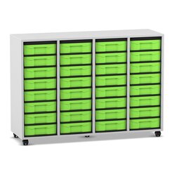 Flexeo Regal Dekor grau, HxBxT: 92,3 x 130,7 x 40,8 cm, 4 Reihen, 32 kleine Boxen grn, Rollen