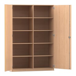 Flexeo Schrank, Buche hell, 10 Fcher, Mittelwand, 2 Tren, Bogengriff mit Schloss, HxBxT: 190 x 126,4 x 40 cm