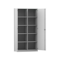 Flexeo Hochschrank grau, Mittelwand, 2 Tren, HxBxT: 190 x 94,4 x 50 cm, Bogengriff mit Schloss