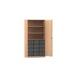 Flexeo Hochschrank Buche hell, HxBxT: 190x94,4x50 cm, 3 groe Fcher, 12 groen Boxen transparent, Dreholive