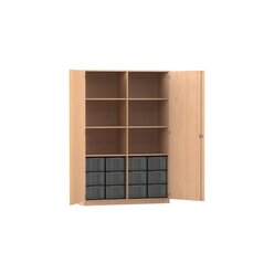 Flexeo Hochschrank mit Drehtren, Buche Hell, HxBxT: 190x126,5x50 cm, 12 groe Boxen transparent, Dreholive