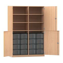 Flexeo Halbtrenschrank Buche hell, HxBxT: 190 x 126,4 x 50 cm, 16 Boxen transparent, Dreholive