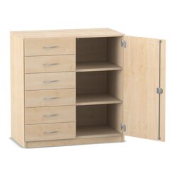 Flexeo Schrank, Ahorn honig, 6 kleine Schubladen, Transchlag rechts, HxBxT: 99, 1 x 94,4 x 40 cm, Bogengriff mit Schloss