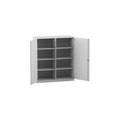 Flexeo mittelhoher Schrank grau mit 3 Fachbden, HxBxT: 143,9 x 126,4 cm x 50 cm, Bogengriff mit Schloss