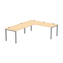 Flexeo Schreibtisch, Buche hell, Breite 200 cm mit Anbau 113x80 cm