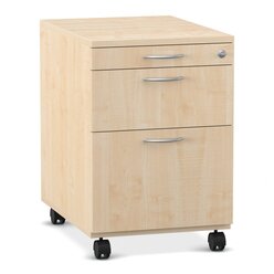 Flexeo Schreibtisch-Container mit 3 Schubladen, Ahorn honig, HxBxT: 64,7 x 43,4 x 60,2 cm, Rollen, Bogengriff mit Schloss