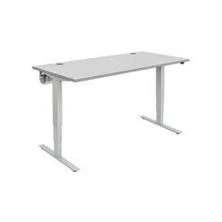 Flexeo Schreibtisch 160 x 80 cm, Dekor grau, elektrisch hhenverstellbar 63 bis 129 cm, Gestell weialuminium