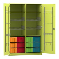Flexeo Sportschrank, Dekor apfelgrn, HxBxT: 190 x 126,4 x 60 cm, 4 Gitterkrbe, 12 groe Boxen bunt, Bogengriff mit Schloss