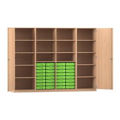 Flexeo Systemschrankwand Mars, Buche hell, 32 kleine Boxen grn, 16 Fcher, HxBxT: 190 x 254,6 x 50 cm, Dreholive
