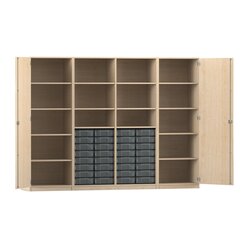 Flexeo Systemschrankwand Mars, Ahorn honig, HxBxT: 190 x 254,6 x 50 cm, 32 kleine Boxen transparent, Bogengriff mit Schloss