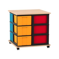 Flexeo Fahrbares Containersystem Ahorn honig mit Ablage, 12 groe Boxen, bunt