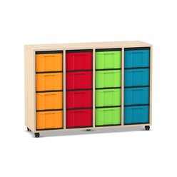 Flexeo Regal, 4 Reihen, Ahorn honig, HxBxT: 92,3 x 130,7 x 40,8 cm, 16 groe Boxen, bunt, Stellfe
