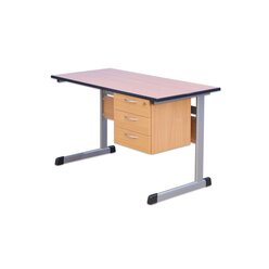 Lehrertisch mit L-Fu, Tischplatte Buche130x65cm, PU-Kante, Hhe 76 cm, Unterbau rechts