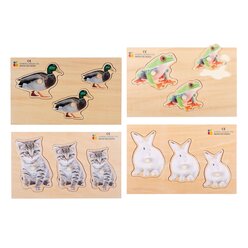 Holz-Puzzle 4er Set: Ente, Hase, Katze, Frosch