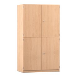 Flexeo Bastelschrank, Buche hell, HxBxT: 190 x 108,1 x 60 cm, 4 Halbt�ren, 18 kleine Boxen transparent, Bogengriff mit Schloss