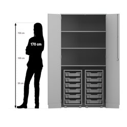 Flexeo Garagenschrank PRO, Buche hell, 2 Rollcontainer, 12 kleine Boxen bunt, 3 Fcher, HxBxT: 190 x 94,4 x 60 cm