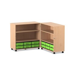 Flexeo Klappwagen Fahrbibliothek, Buche hell, Hhe 92,3 cm, 12 kleine Boxen grn