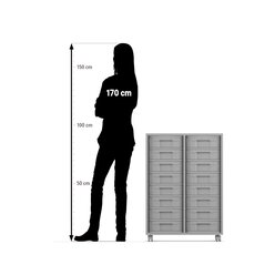 Flexeo Materialregal Buche hell, 92,3x66,5x40,8, 2 Reihen, 16 kleine Boxen blau, Sockel