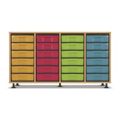 Flexeo Regal, Buche hell, HxBxT: 72,3 x 130,7 x 40,8 cm, 24 kleine Boxen bunt, Stellfe