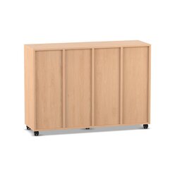 Flexeo Regal, Buche hell, 4 Reihen, 8 groe Boxen in blau, 6 Fcher mittig, HxBxT: 92,3 x 130,7 x 40,8 cm, Rollen