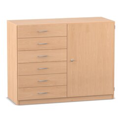 Flexeo Schrank, Buche hell, 6 kleine Schubladen, HxBxT: 99,1 x 126,4 x 40 cm, T�ranschlag links, Bogengriff mit Schloss