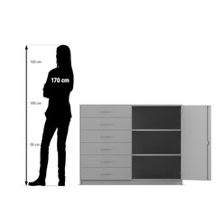 Flexeo Schrank, Buche hell, 6 kleine Schubladen, HxBxT: 99,1 x 126,4 x 40 cm, T�ranschlag links, Bogengriff mit Schloss