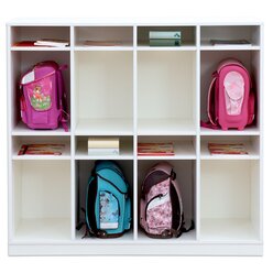 Flexeo Schulranzenregal PRO wei, 4 Reihen, BxHxT 143,9x132,2x48 cm, auf Sockel