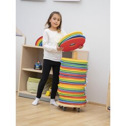 Mobiler Kissenwagen mit 32 runden Donut-Sitzkissen  35 cm