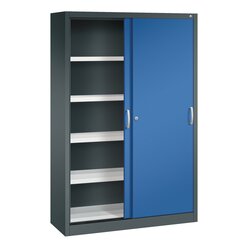 C+P Sportgerteschrank, 1950x1200x400mm Korpus RAL 7016 Anthrazitgrau, Front RAL 5010 Enzianblau