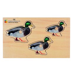 Holz-Puzzle Gre und Tiefe 4er Set: Ente, Hase, Katze, Frosch