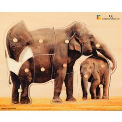 Holz-Puzzle realistisch Elefant, Mutter mit Jungtier, ab 2 Jahre