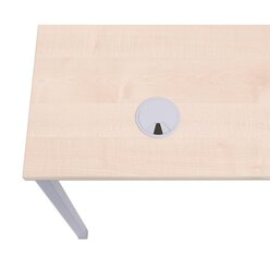 EDV-Tisch mit Blechkanal, 80x80 cm, Dekor grau, Stahlfarbe weialuminium, Kunststoffgleiter ohne Lasche