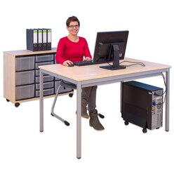 EDV-Tisch mit Blechkanal, 80x80 cm, Dekor grau, Stahlfarbe weialuminium, Kunststoffgleiter ohne Lasche