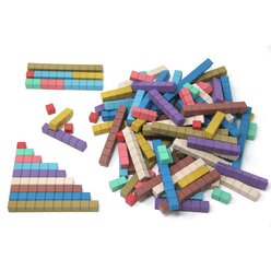 Rechenstäbe in 10 Montessori-Farben, aus RE-Wood®, 100 Stück im Karton mit Anleitung