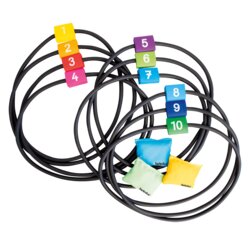 Jump & Throw, 10 bunte Ringe und 3 Wurfsckchen, ab 4 Jahre