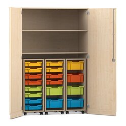 Flexeo Garagenschrank, Ahorn Honig, 3 Rollcontainer mit Boxen bunt A, Schloss, HxBxT: 190x126,4x60 cm