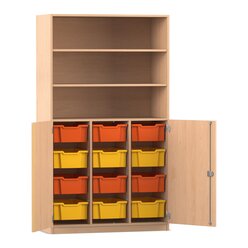 Flexeo Halbtrenschrank Buche hell 190 x 108,1 x 50 cm, 12 groen Boxen orange-gelb