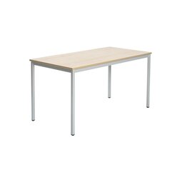Stahlrohrtisch, quadratische Tischbeine, 160x80 cm Buche hell, Stahlfarbe weialuminium, Kunststoffgleiter