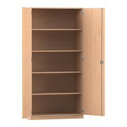 Flexeo Hochschrank mit 5 groen Fchern und Tren, Buche hell, Bogengriff mit Schloss, HxBxT: 190 x 94,4 x 60 cm